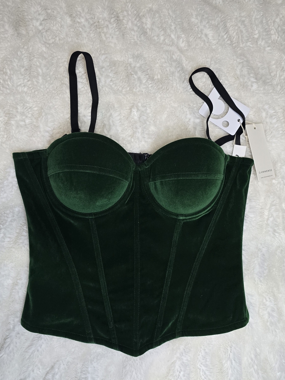 Commense Deep Emerald Velvet Bustier with Removable Straps Size L